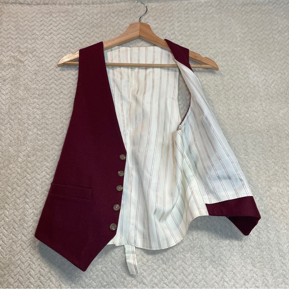 Vintage Maroon Wool Striped Lining 5 Button Poetcore Suit Vest Academia - Picture 8 of 8